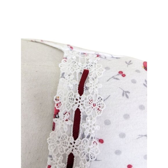 Aria Nightgown Womens M White Red Cardinal Soft Fleece Long Sleeve Grannycore - Picture 8 of 8